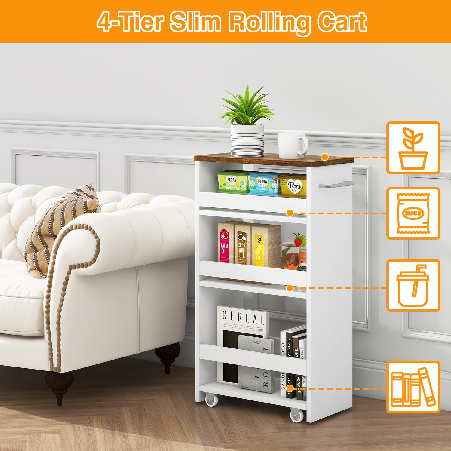 IBUYKE Slim Storage Cart Skinny Rolling Cart Utility Trolley WST005W-L