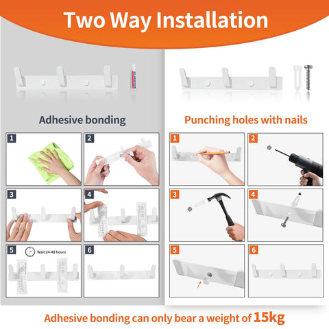 Sevenpers 2 Pack Coat Hooks Wall Mounted, Heavy Duty Coat Rack with 6 Hooks