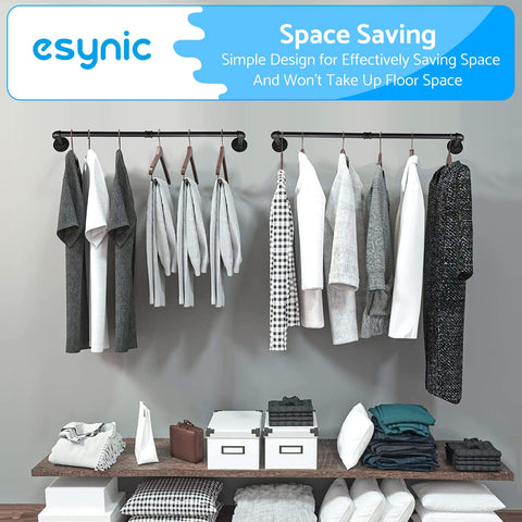 eSynic 60cm Black Industrial Wall Mounted Clothes Rail Heavy Duty