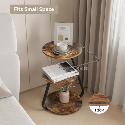ARTETHYS Side Table, Small Round Coffee Table, Rustic Brown