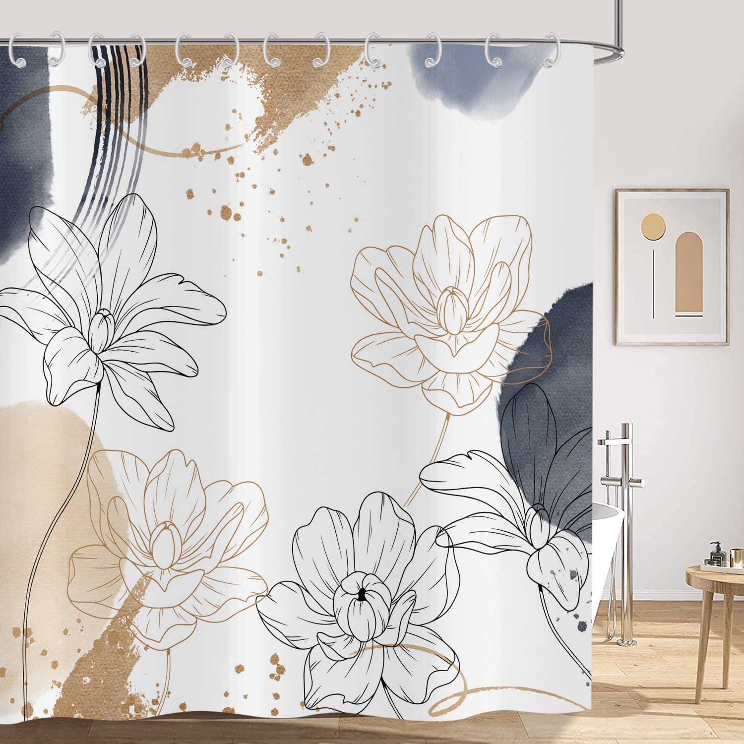 Hnmdmyi Boho Shower Curtain 180x180, Abstract Floral Shower Curtains Mid Century Modern Geometric Minimalist Aesthetic Art Bathroom Curtains