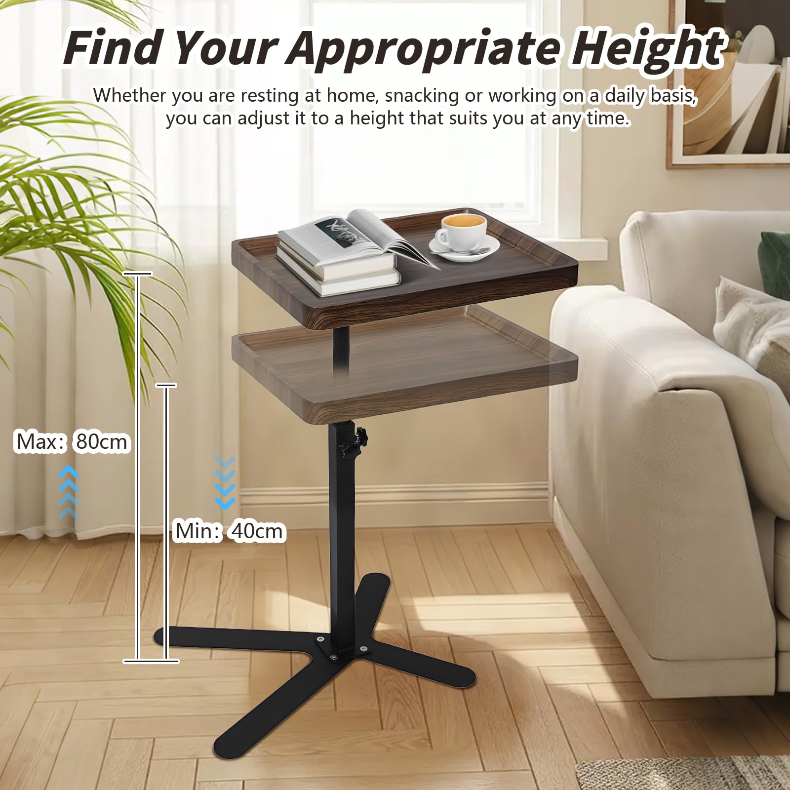 XUDREZ Adjustable X Shaped Side Table with360° Swivel Tabletop, End Table for Living Room Bedroom Sofa Bathtub Bedside Nursing
