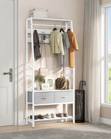 YITAHOME Coat Rack Stand with Shoe Storage, Floorstanding Hall Tree with Bench & 2 Foldable Drawers