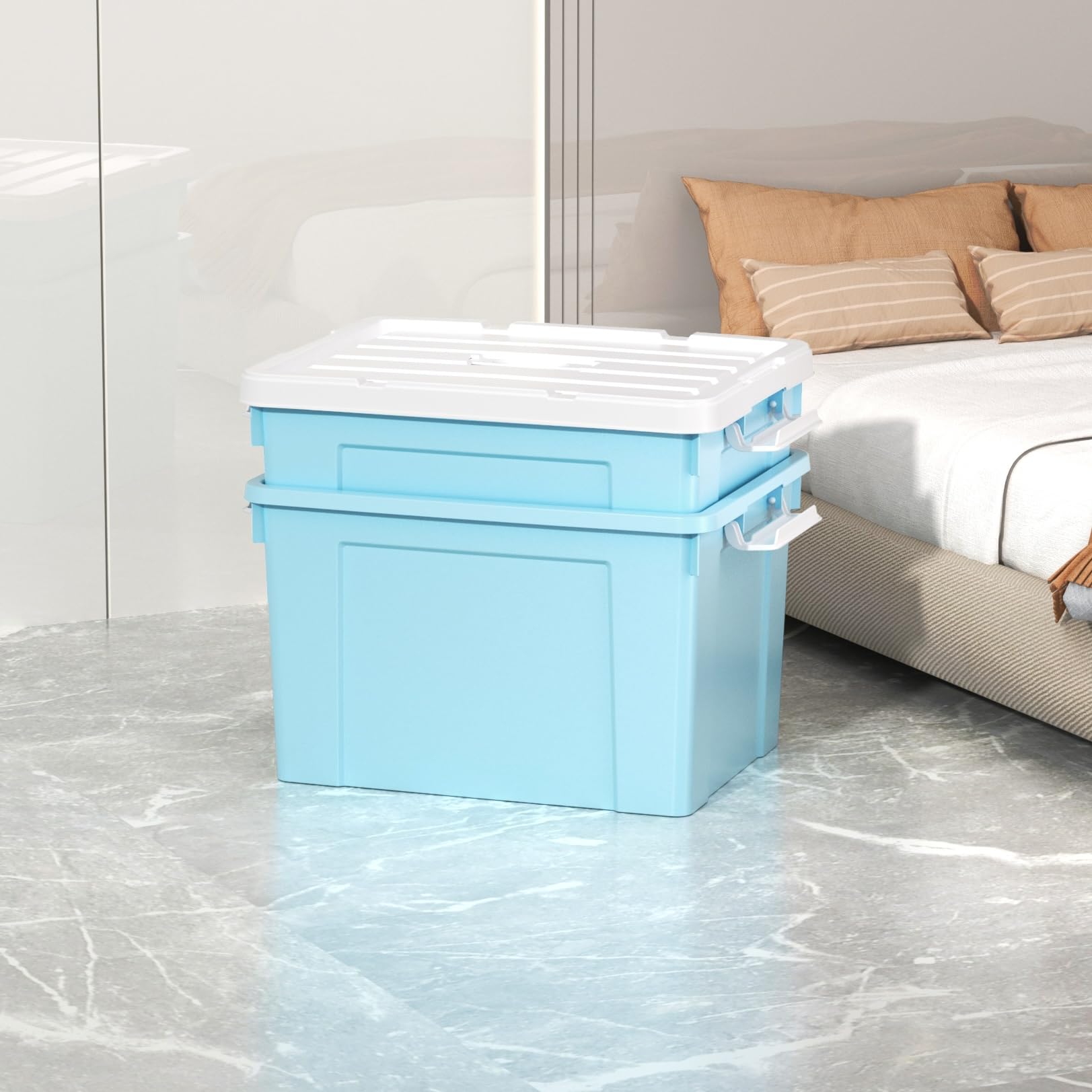 Cetomo 45L*3 Storage Boxes, Carry Plastic Storage Box with Lids, Organizing Container with Handle and Secure Latching Buckles, Stackable, Nestable