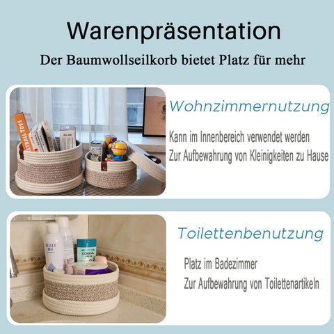Yearonan 2 Pieces Storage Baskets with lids-Cotton Rope Lidded Basket-Natural cotton thread, leather buckle