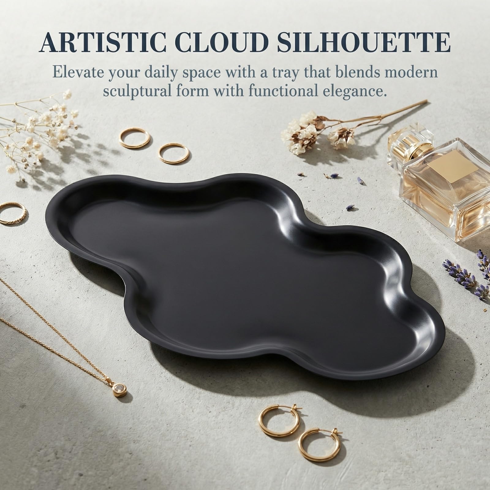 Cloud Trays Decorative, Black Trinket Serving Tray Stainless Steel, Candle Plates, Bathroom Vanity Tray Elegant
