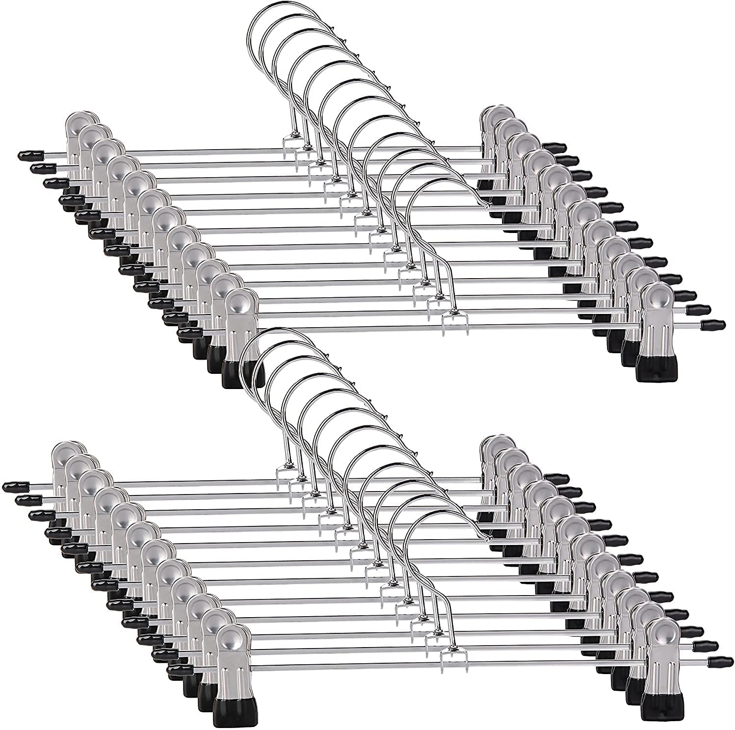 Trouser Hanger, 30Pack Pant Hangers Space Saving Skirt Hangers with Clips Adjustable Non-Slip Coat Hanger Heavy Duty Chrome Clothes Hook