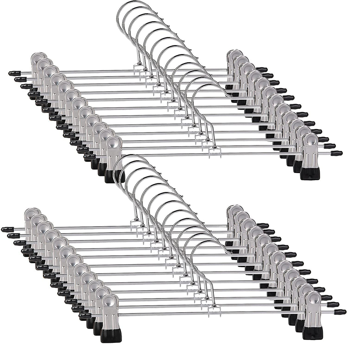 Trouser Hanger, 30Pack Pant Hangers Space Saving Skirt Hangers with Clips Adjustable Non-Slip Coat Hanger Heavy Duty Chrome Clothes Hook