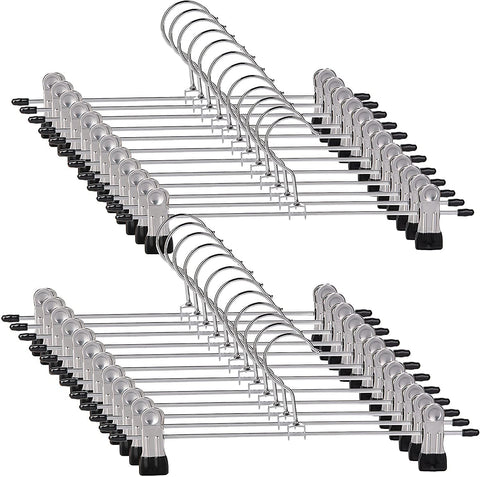 Trouser Hanger, 30Pack Pant Hangers Space Saving Skirt Hangers with Clips Adjustable Non-Slip Coat Hanger Heavy Duty Chrome Clothes Hook
