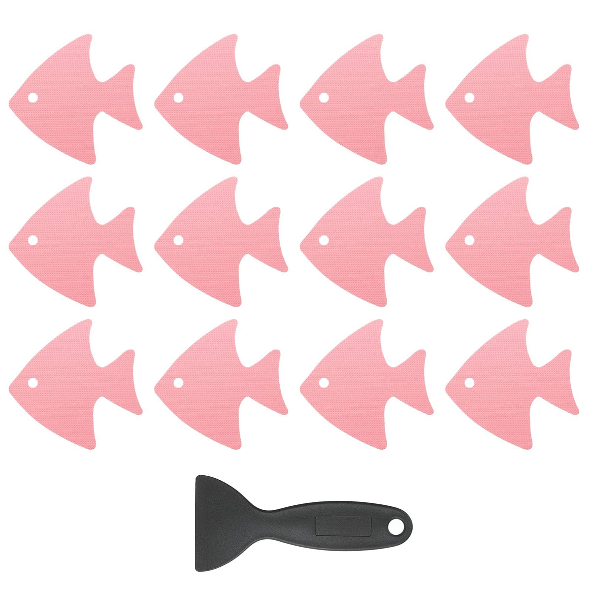 PATIKIL 12 Pcs Non Slip Bathtub Stickers, Anti Slip Shower Stickers with Scraper Bathroom Shower Floor Decals Fish Shape Cute Treads Tubs, Pink