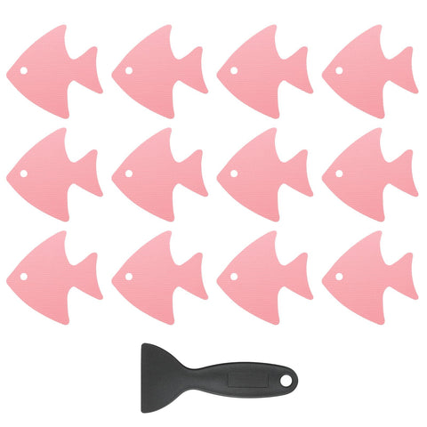 PATIKIL 12 Pcs Non Slip Bathtub Stickers, Anti Slip Shower Stickers with Scraper Bathroom Shower Floor Decals Fish Shape Cute Treads Tubs, Pink