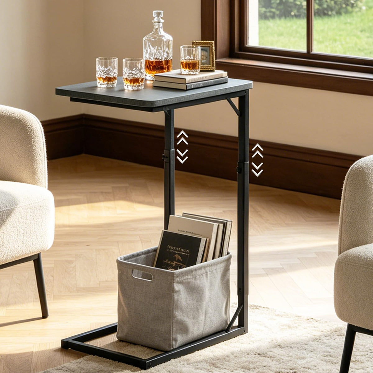OFIDELITY Side Table, Height Adjustable C Table, End Table for Sofa, Couch & Bedside
