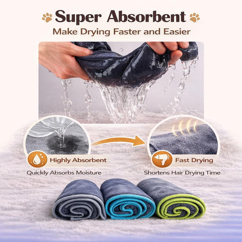 Hitchuey Pet Towels, 3 Pack Pet Bath Towels, 40 x 70 cm, Super Absorbent, Quick Drying, Reusable, Easy to Clean