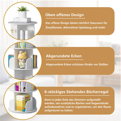 tonchean 6-Tier Rotating Bookcase, Large Standing Shelf, Rotating Shelf, 190 cm