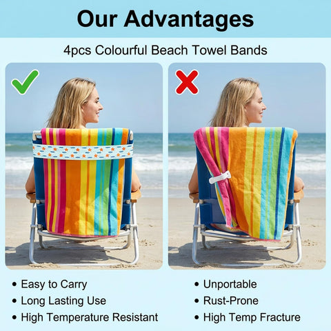 RTDHO 4Pcs Beach Towel Bands for Sun Loungers,40x4.5cm Elastic Sunbed Strap