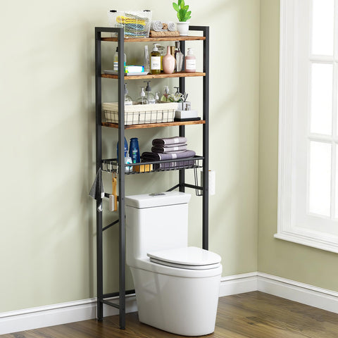 CAPHAUS Over The Toilet Storage Rack, 4-Tier Bathroom Organizer Shelf Over Toilet with Adjustable Shelf and Basket