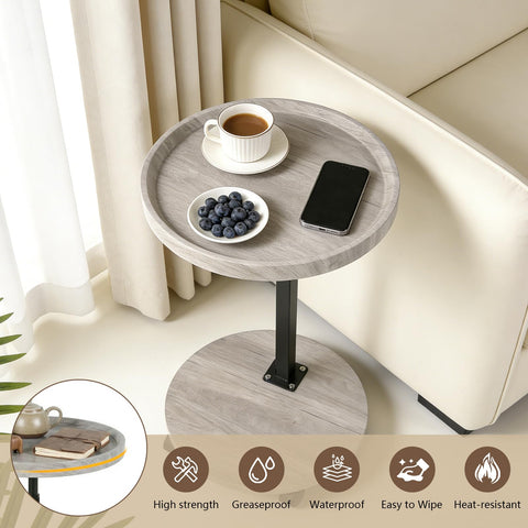 YYW C Shaped End Table Adjustable Height, Couch Tables That Slide Under for Small Spaces, 360°Swivel TV Tray Table