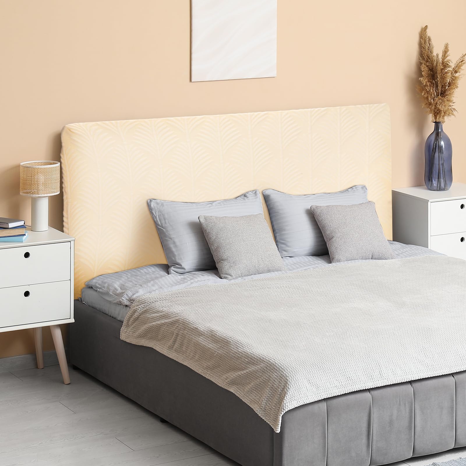 sourcing map Bed Headboard Slipcover, 180cm Jacquard Fabric Stretch Protector Covers, Dustproof Cover for 1.8m Headboard Bedroom Decor, Beige