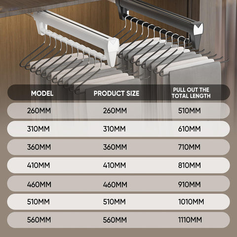 Pull Out Clothes Rail,Wardrobe Pull Out Clothes Rail (26-61CM) Steel Adjustable Clothe Rails For Trousers Clothing Storage, Space Saving (36CM)