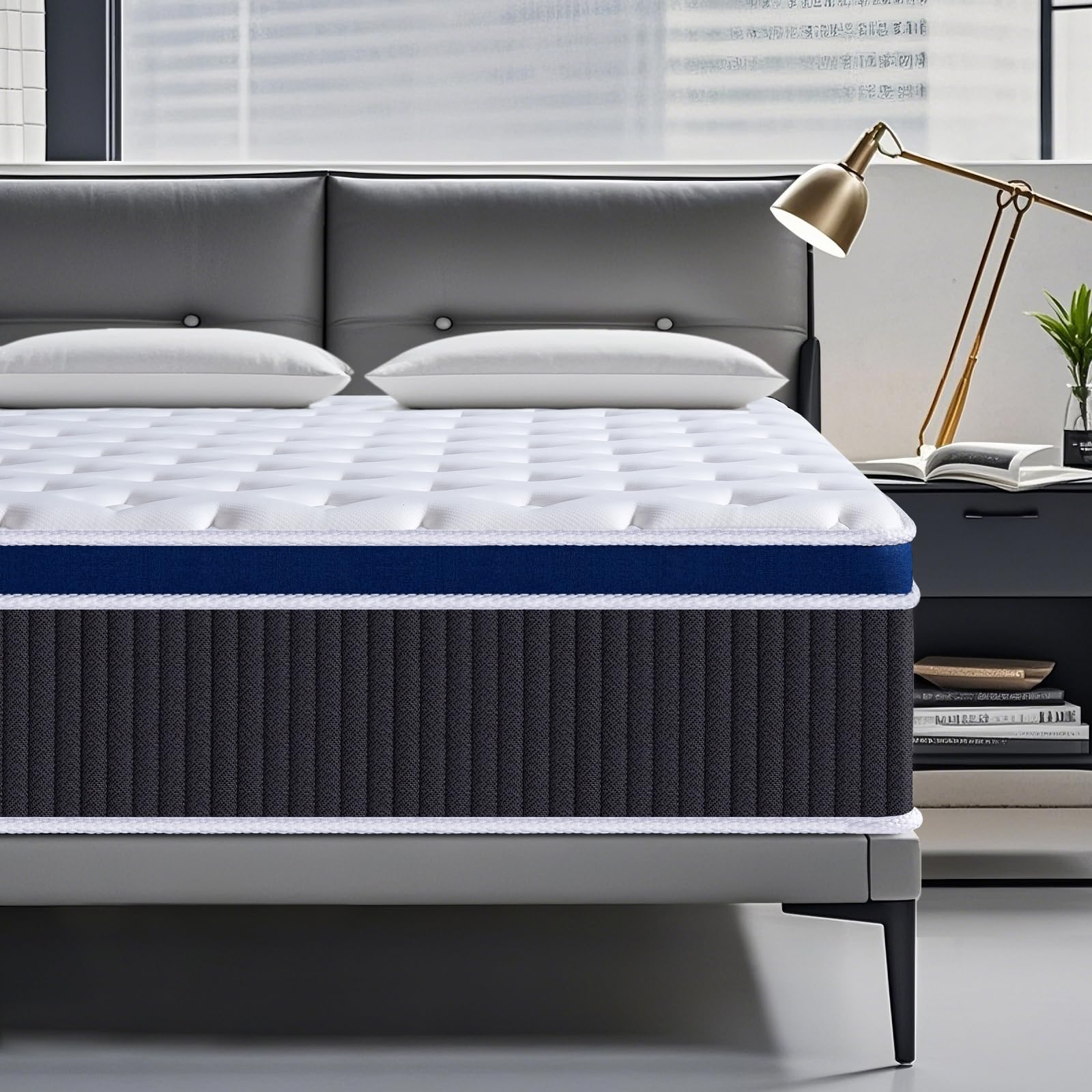 SEZMOONSI King Size Mattress, Gel Memory Foam King Mattresses 5FT, Hybrid Pocket Spring Kingsize Matress