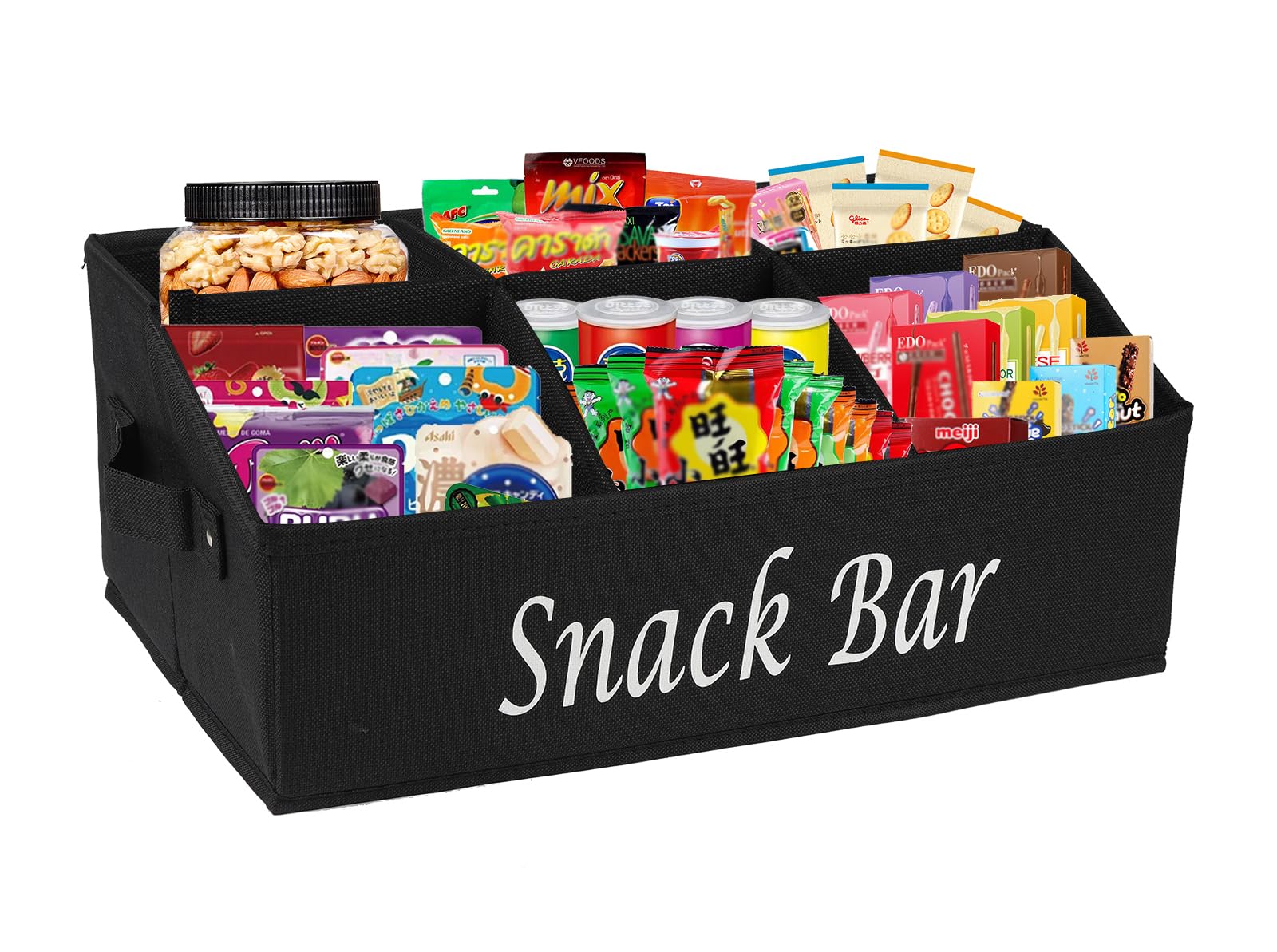 Xbopetda Snack Box Container, 6-Compartment Tray with Handles, Food Storage Organizer Bins, Trapezoid Snack Basket, Pantry Storage Station, Black