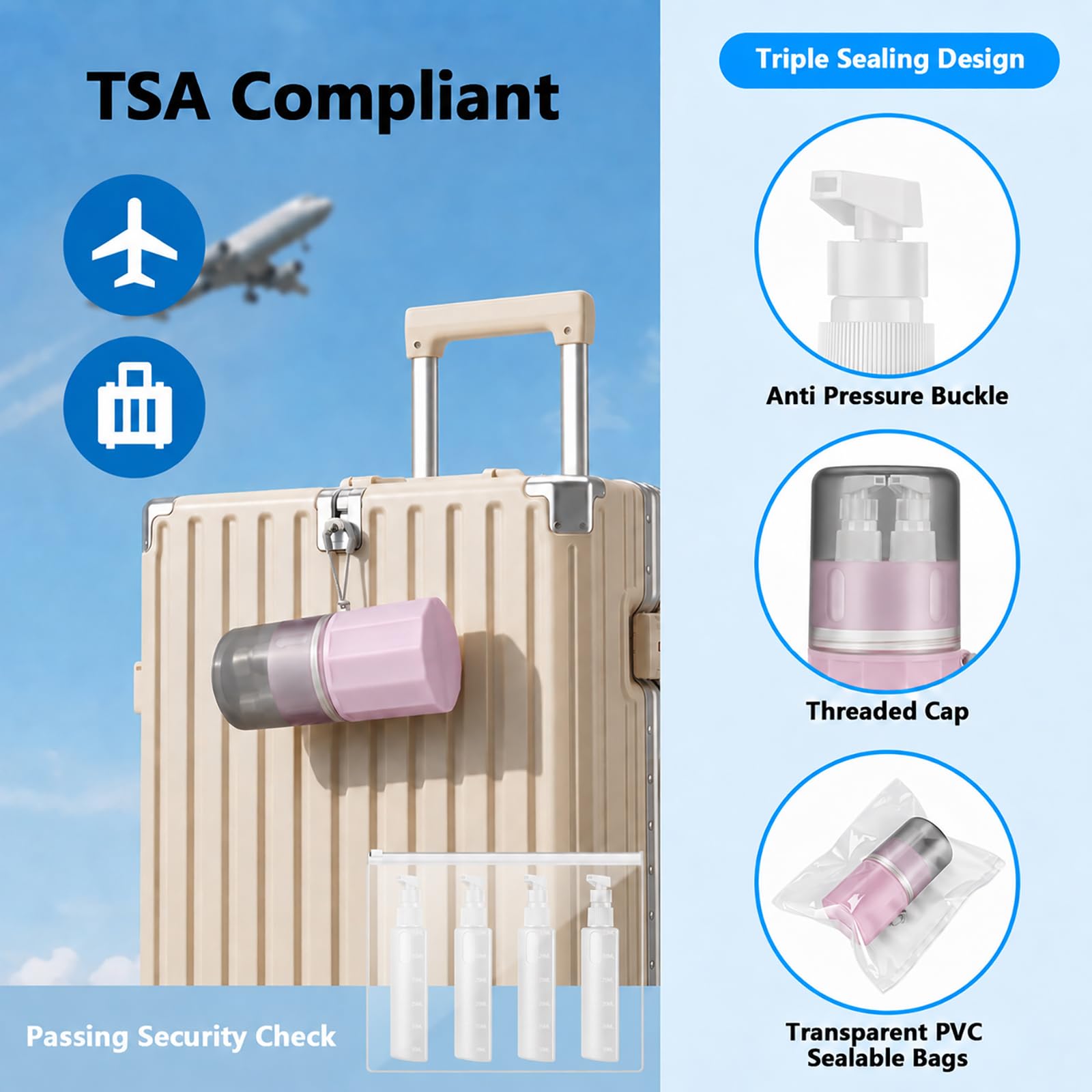 Yotako 4 in 1 Travel Dispenser with Suction Cup, TSA Leak Proof Silicone