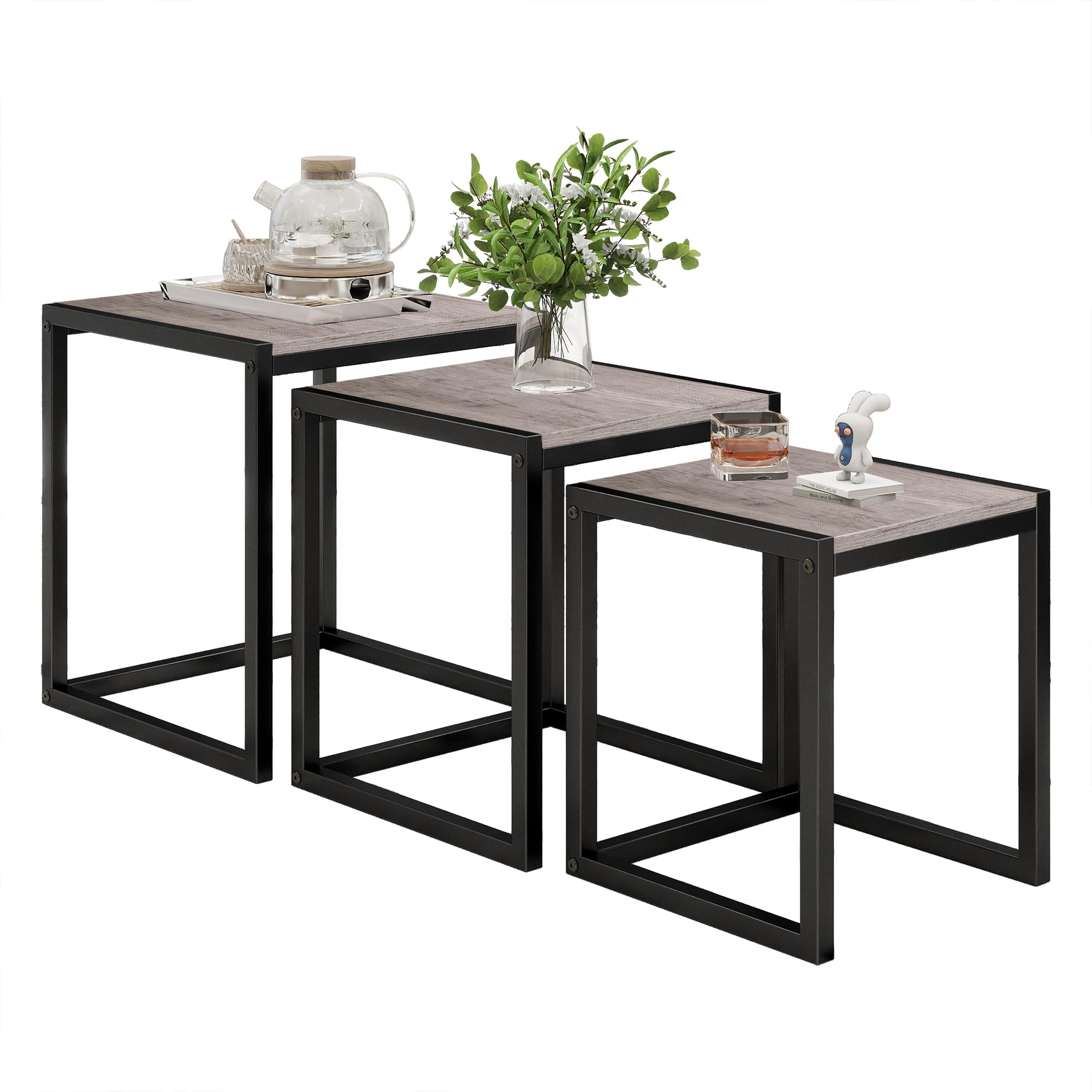 Diahomy Nesting Coffee Table, Set of 3 Stacking Side Tables, Grey
