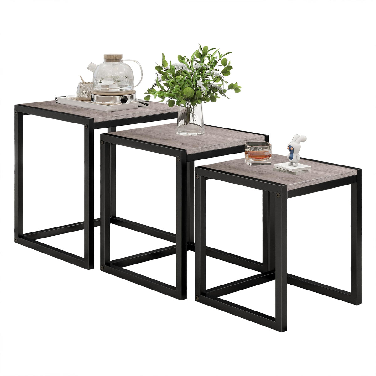 Diahomy Nesting Coffee Table, Set of 3 Stacking Side Tables, Grey