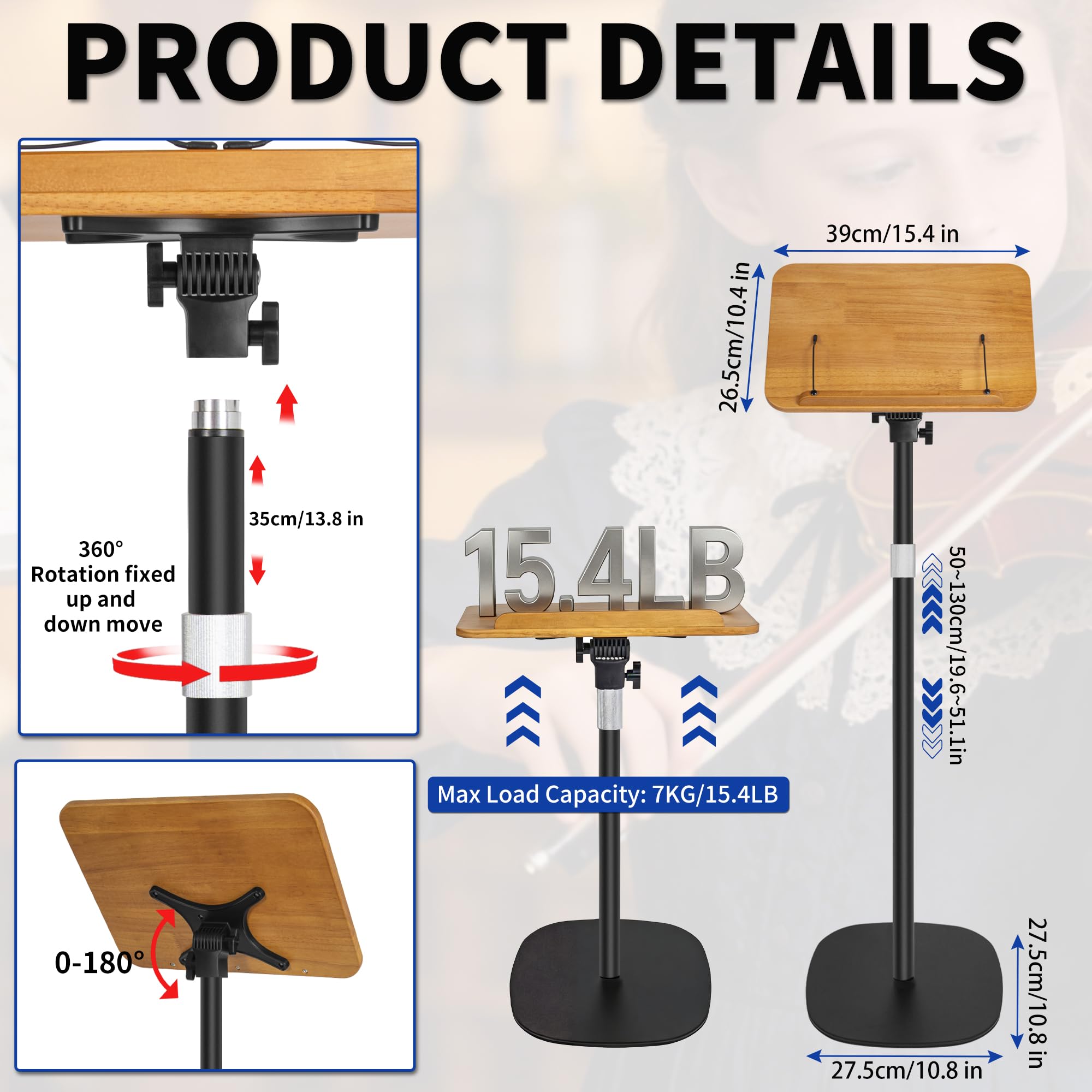 OUUTMEE Height Adjustable 50 to130CM Standing Reading Stand