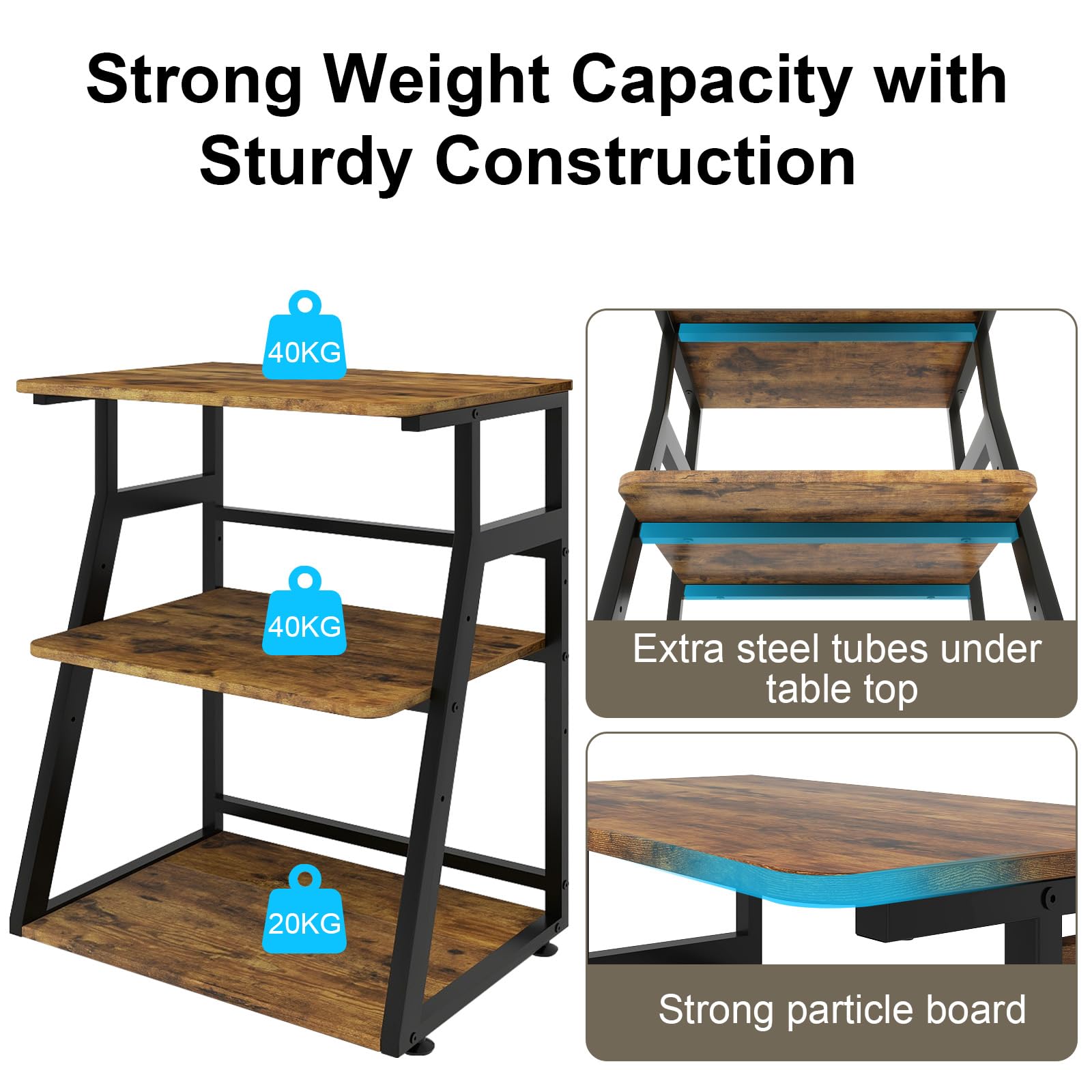 PUNCIA 60x50x75cm Printer Stand, 3 Tier Printer Table with Storage