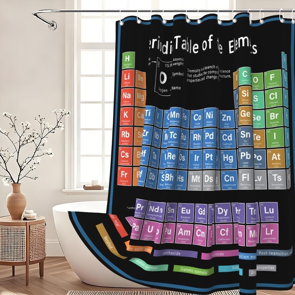 Xiaoterna Periodic Table of Elements Shower Curtain Abstract Black Bathroom Curtain Chemical Element Table Water Repellant Fabric Washable Shower