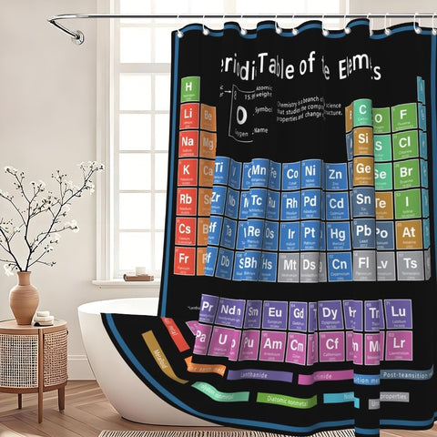 Xiaoterna Periodic Table of Elements Shower Curtain Abstract Black Bathroom Curtain Chemical Element Table Water Repellant Fabric Washable Shower