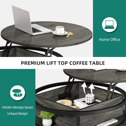 YITAHOME Round Lift Top Coffee Table, Coffee Tables for Living Room with Hidden Storage Compartment