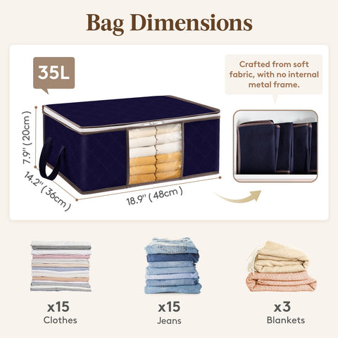 Lifewit 35L Clothes Storage Bag Foldable Storage Boxes with Lids Underbed Wardrobe Storage Organiser with Sturdy Fabric Clear Window for Clothing