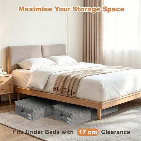 17 cm Tall Underbed Storage Boxes with Lids, 50L Foldable Under Bed & Sofa Storage with Rigid Sides, Base & 3 Sturdy Handles