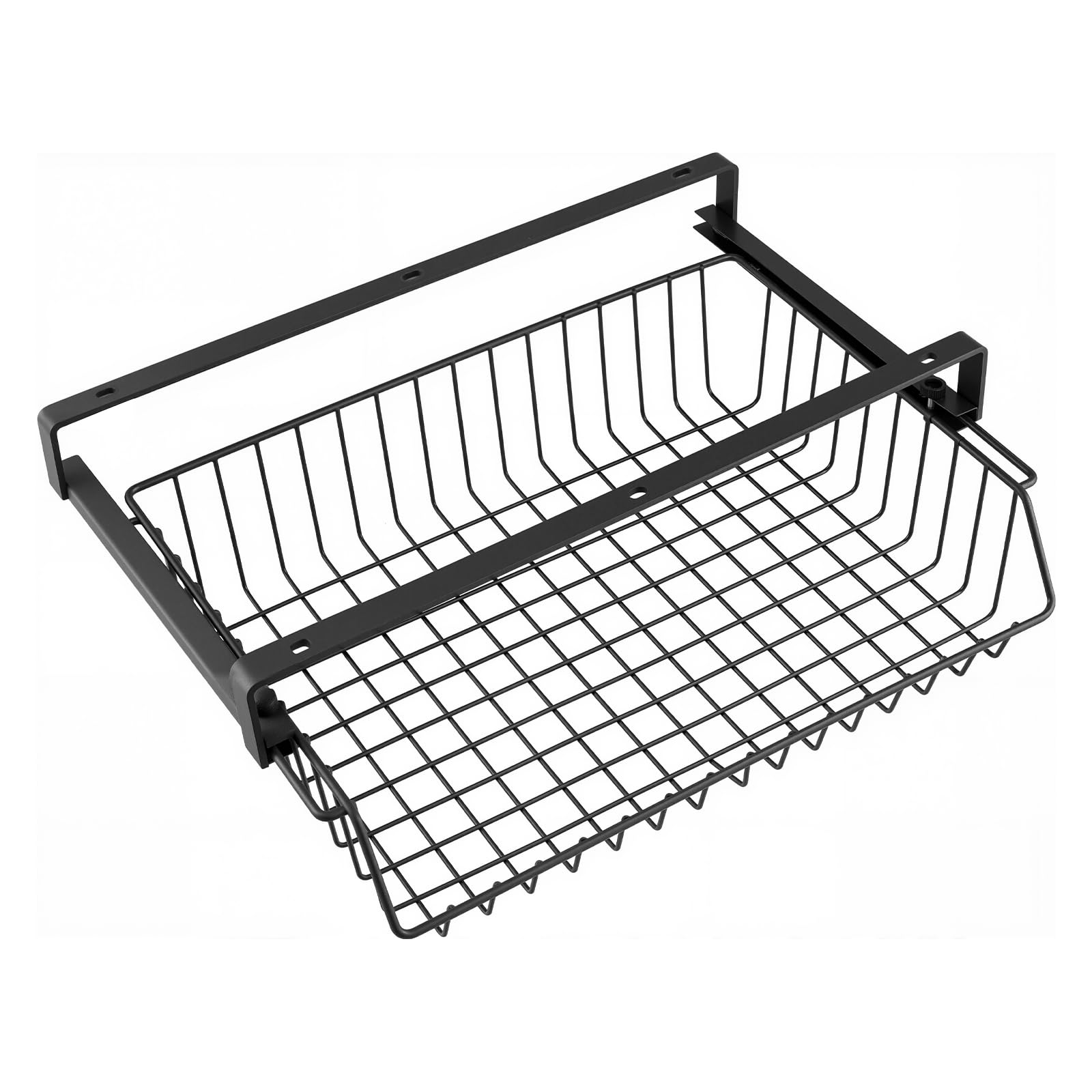 FUNSUEI No-Drill Under Desk Storage Basket, Black Slide-Out Self Adhesive Drawer, Metal Storage Basket for Office, Home, 37× 23.5 ×11 cm