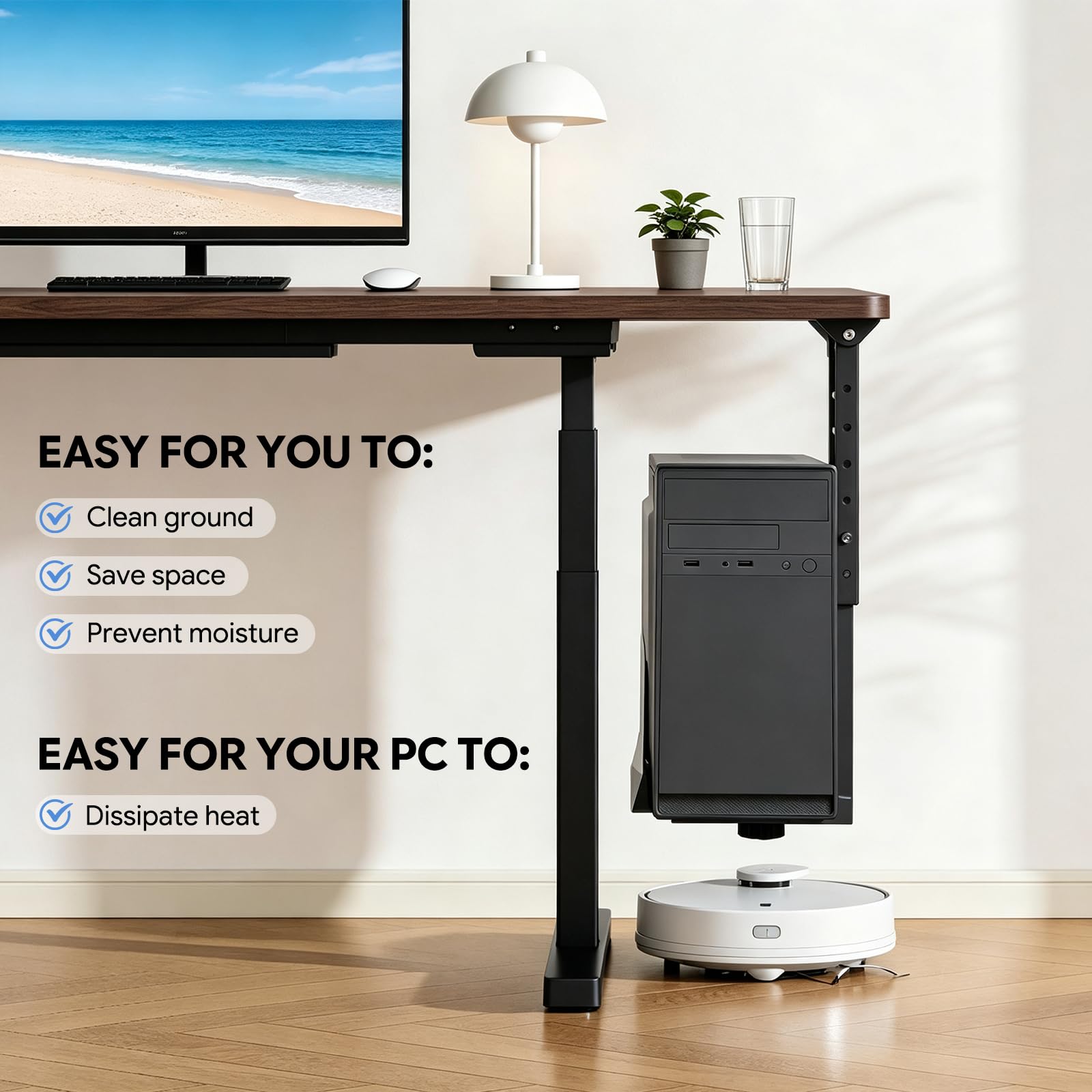 Heavy Duty PC Under Desk Hanger, 2-in-1 Computer Tower Wall Mount Bracket, Adjustable Width 15–25 cm, Height 31.5–51 cm, Holds up to 23 kg