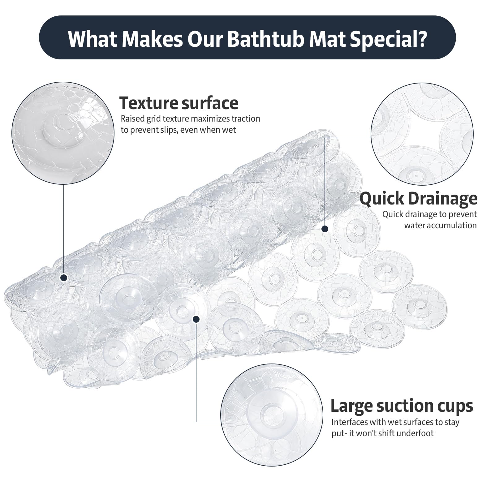 XIYUNTE Shower Mat Non Slip Anti Mould for Elderly-70x37cm Non Slip Bath Mat for Inside Bath, Cut-to-Fit Anti Slip Shower Mat