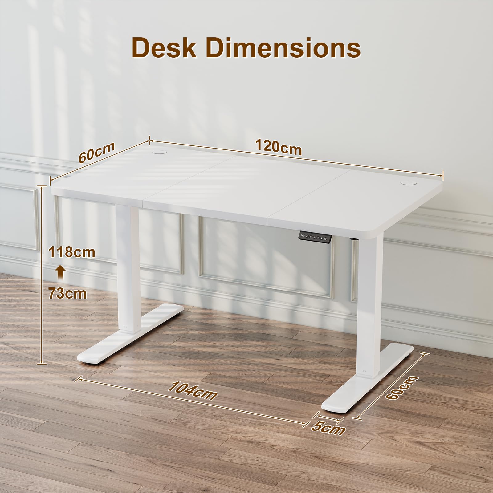 JUMMICO Electric Desk Height Adjustable with USB Charging Port, Height Adjustable Desk, Ergonomic Sit Stand Desks 120 x 60 cm, White
