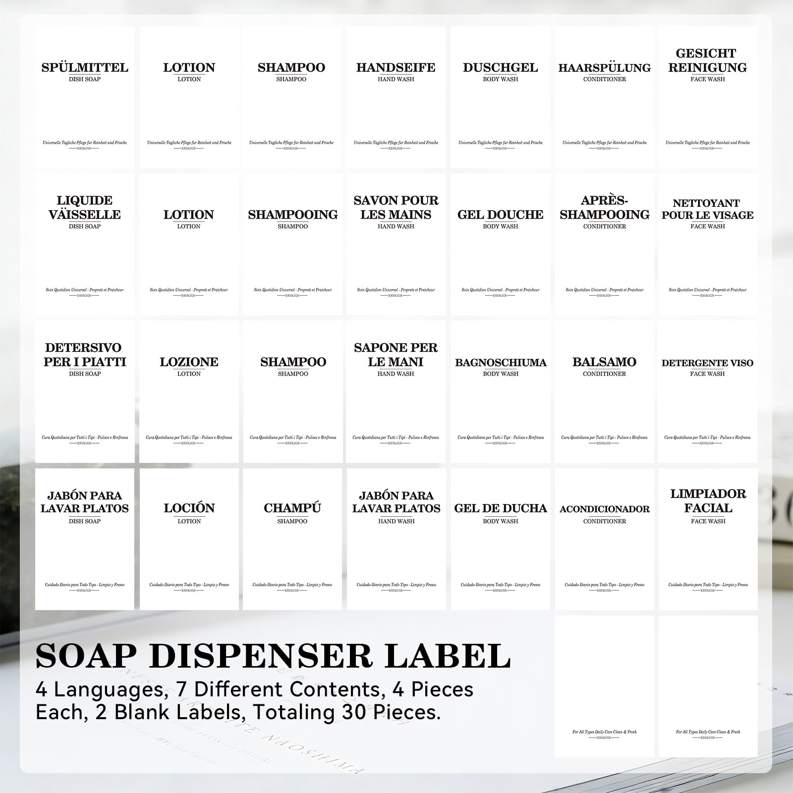 Set of 5 Reusable Shampoo Dispenser Bottles for Filling, 3 x 300 ml + 2 x 500 ml White Refill Bottles with Pump Dispenser