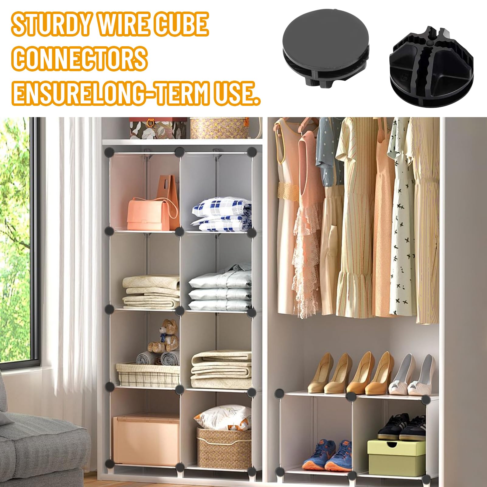 40Pcs Wire Cube Connectors, Black Plastic Joiners for Wire Cube Storage, Compatible with C&C Grids, Modular Shelving, Interlocking Connector