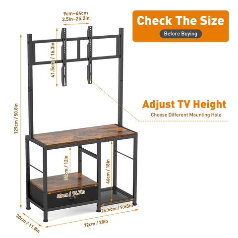 ikkle Universal TV Stand for 32-55 Inch Screens, Adjustable Television Stand with Mount, TV Console Table with Storage Shelf & Drawer