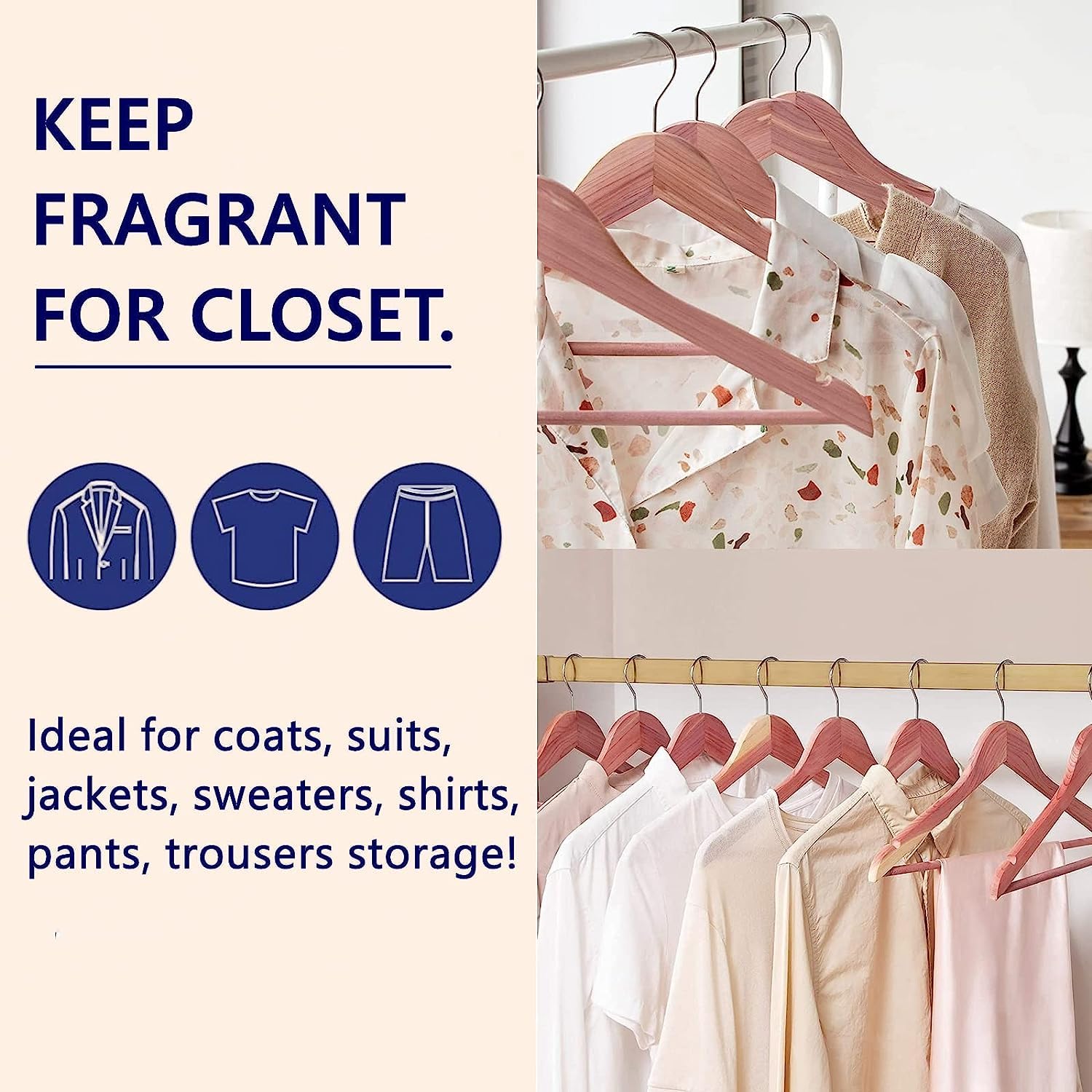 Amber Home 10pcs Cedar Wood Coat Hangers, Wooden Suit Hangers, Natural