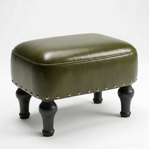 Cmishe Ottoman Leather Foot Rest with Thicker Foam Padded Seat, Footstool with Wooden Legs