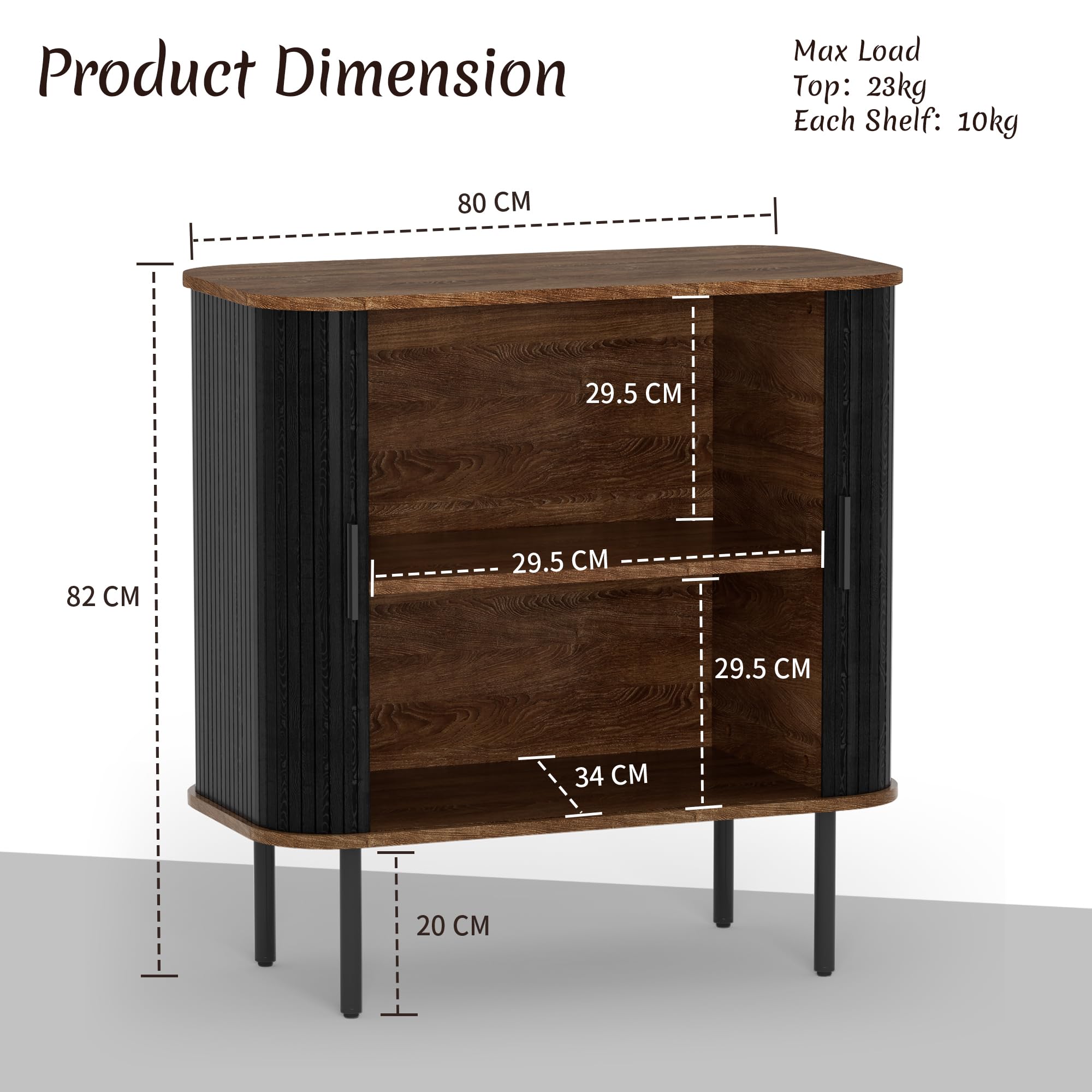 BonVache Sideboard, Buffet Storage Cabinet for Living Room, Kitchen Cupboard with Tambour Sliding Door