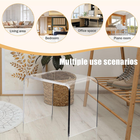 Clear Acrylic U Shaped End Table, Transparent Perspex Plastic Shower Stool, Stylish Modern Coffee Table with Rounded Edges