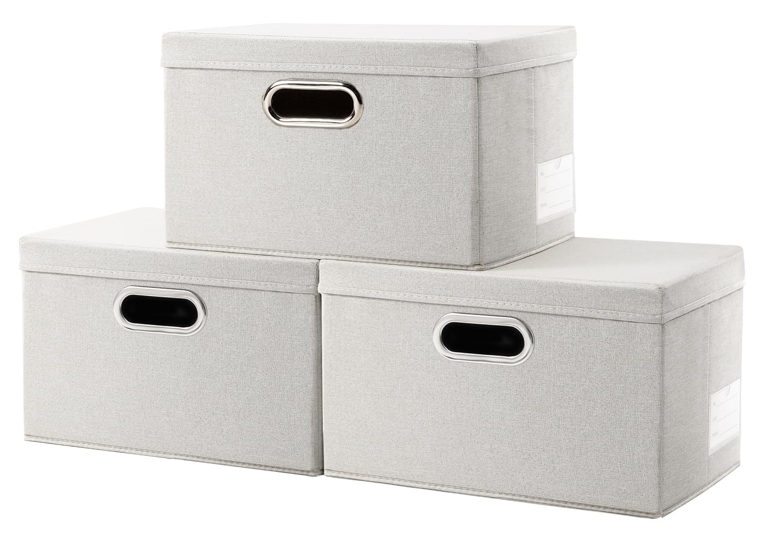 Prandom Storage Boxes with Lids Small,29x22x17cm,Beige[3-Pack]