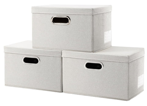 Prandom Storage Boxes with Lids Small,29x22x17cm,Beige[3-Pack]