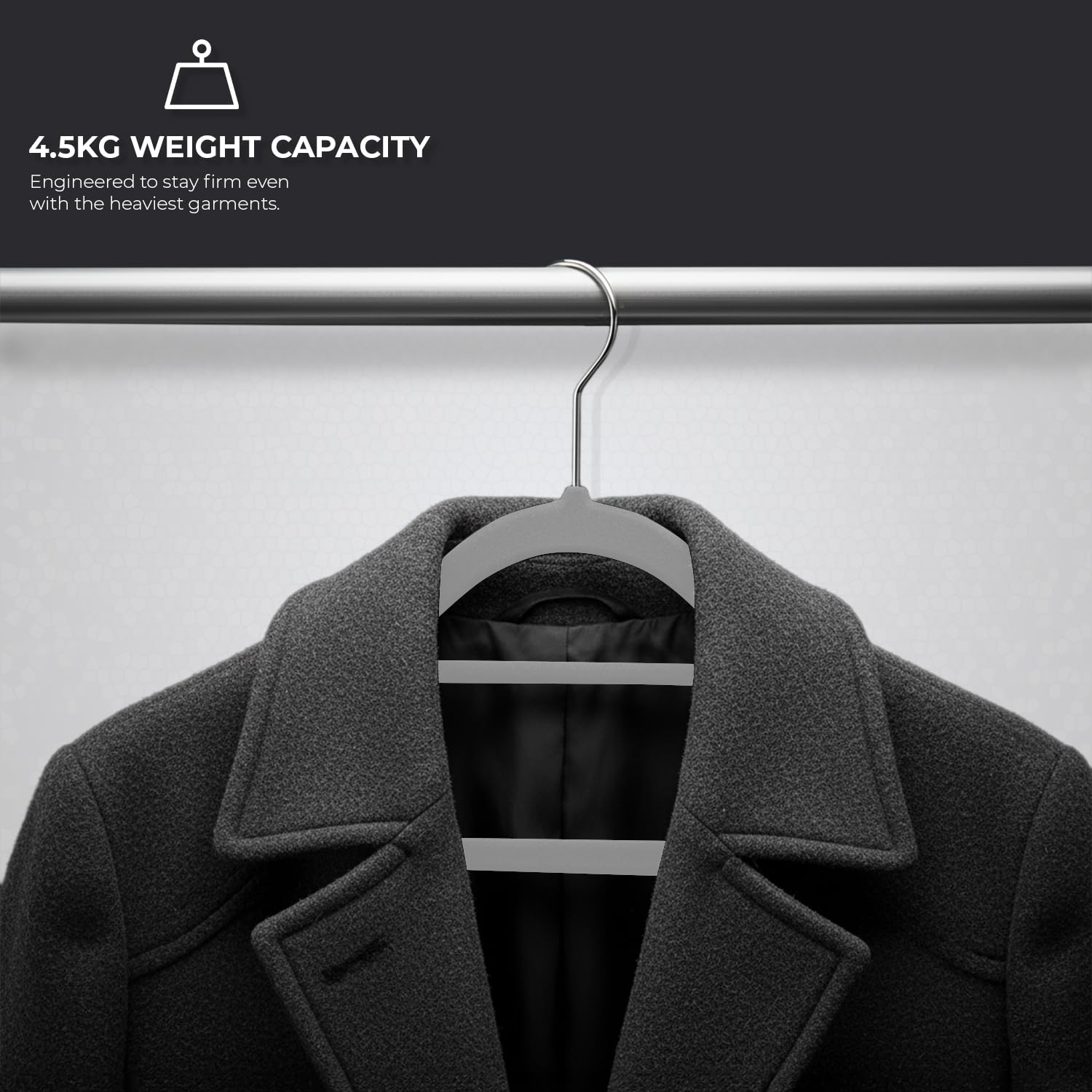 Roe Tenpo Coat Hangers, 20 Pack, Grey | Velvet Hangers for Clothes with Tie Bar & 360° Hook | Durable & Sturdy | Non-Slip