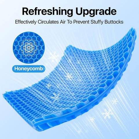Gel Seat Cushion for Long Sitting, Honeycomb Design Double Thick Gel Cushion for Coccyx Sciatica & Lower Back Pain Pressure Relief